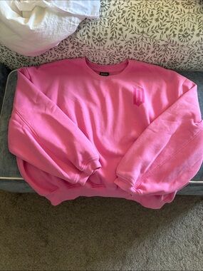 Pink Crewneck Sweatshirt with Small Chest Logo